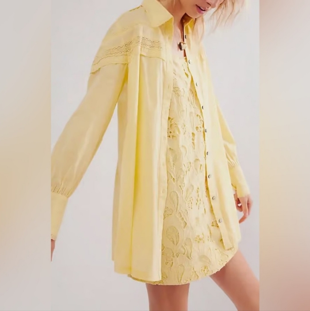 🌼NWT Free People Two Piece Co-ord Set Yellow Floral Eyelet Dress Size XS - Picture 5 of 10